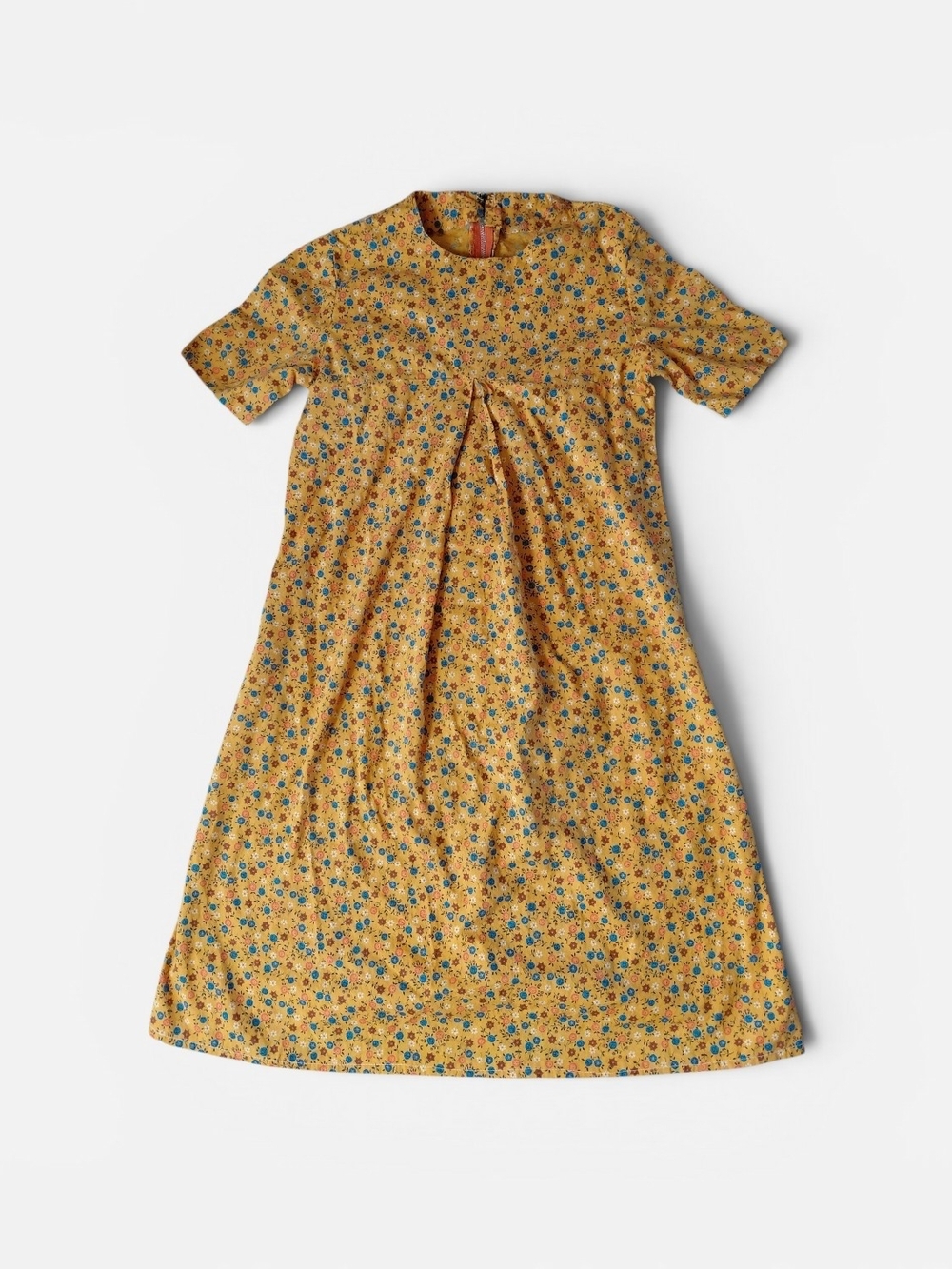 Vintage 1960s 70s Girls Handmade Marigold Calico Floral Dress Size 6 Cottagecore